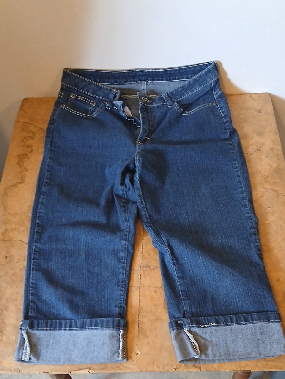32X19.5 Riders by Lee Dark Blue Capri Stretch Denim Jeans